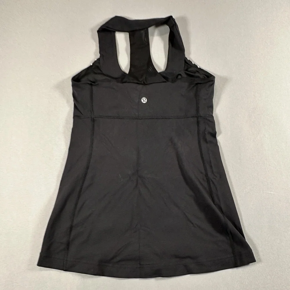 Lululemon Tank Top Womens 8 Black Striped Built In Bra Athletic Yoga Running